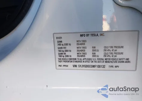 2021 Tesla Model Y Long Range Dual Motor All-Wheel Drive из США, поврежденный, VIN 5YJYGDEE5MF108132